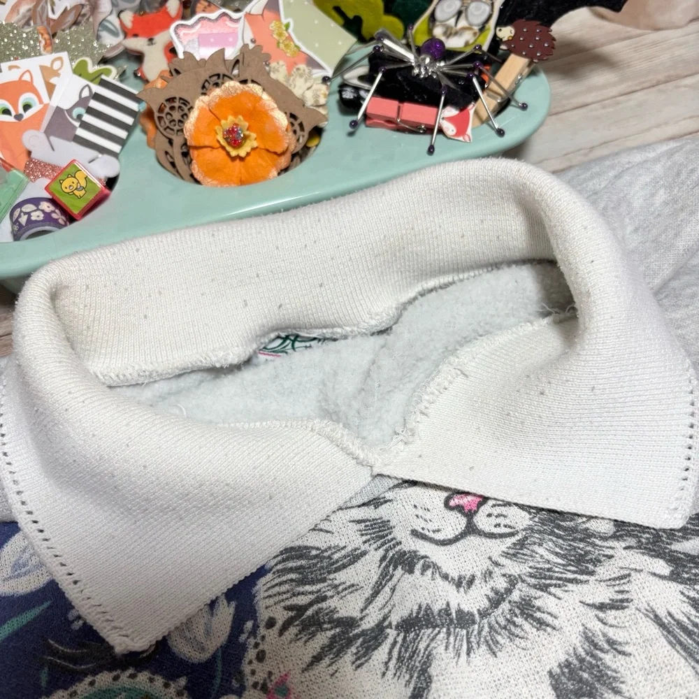 Vintage Haband For Her Gray Cat Collared Sweatshirt Women’s Sz.M VTG Grandma 90s - Picture 7 of 14